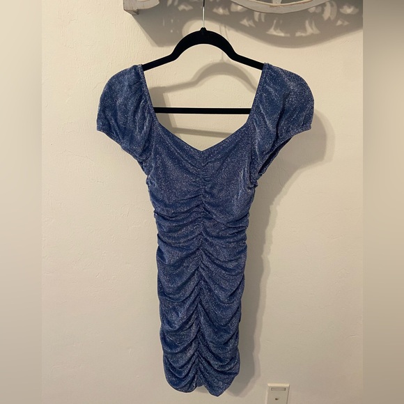 Metallic Blue Ruched Dress - Picture 2 of 5